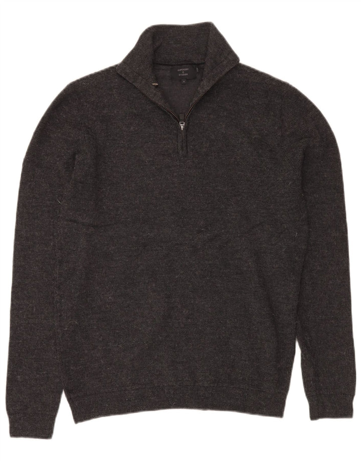 Suéter masculino SUPERDRY com zíper e gola em lã Merino cinza médio