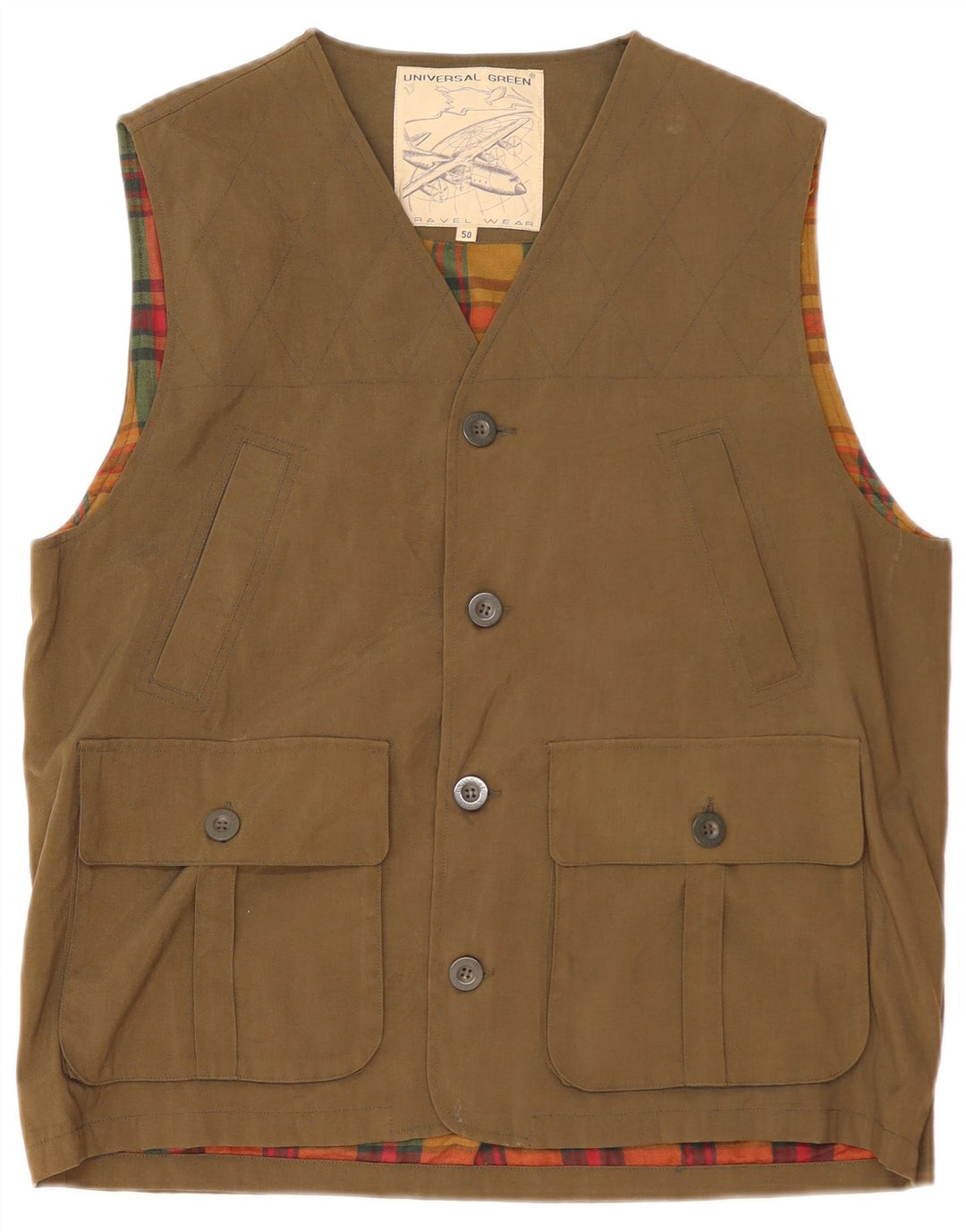 Colete utilitário masculino vintage IT 50 grande poliamida cáqui