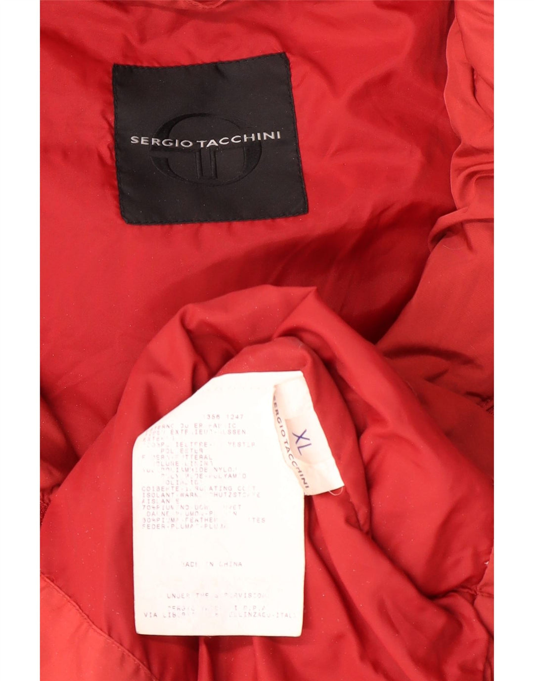 SERGIO TACCHINI Jaqueta masculina acolchoada com capuz UK 42 XL poliéster vermelho