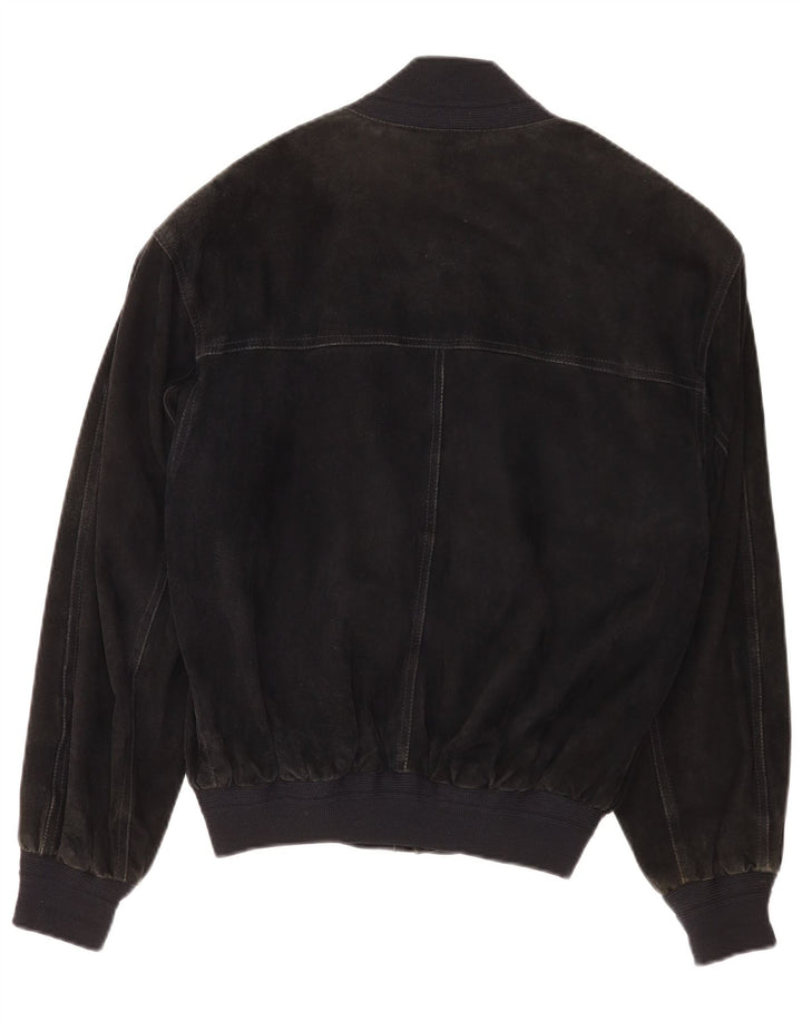 Jaqueta bomber masculina vintage de camurça IT 48 couro preto médio