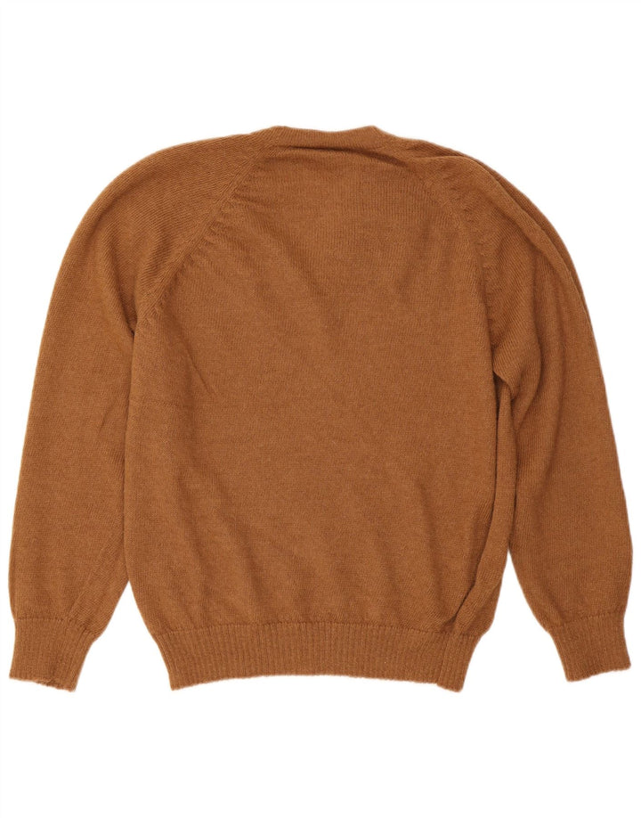 Suéter masculino VINTAGE com decote em V marrom médio