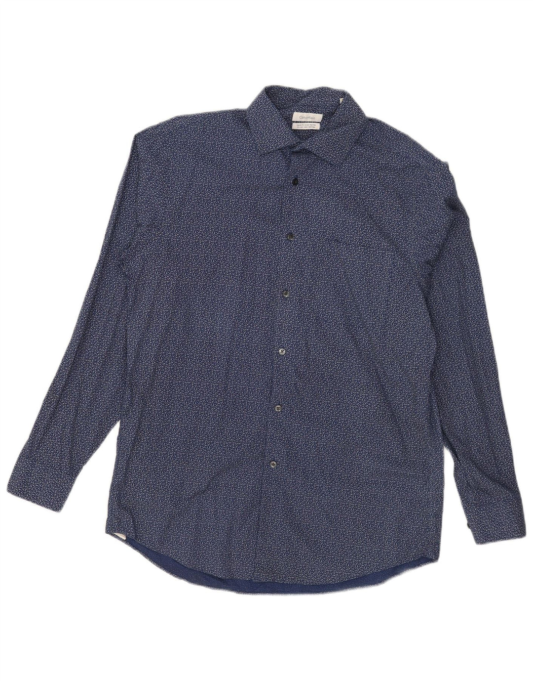 Camisa masculina Calvin Klein Regular Fit tamanho 15 1/2 médio azul marinho manchado