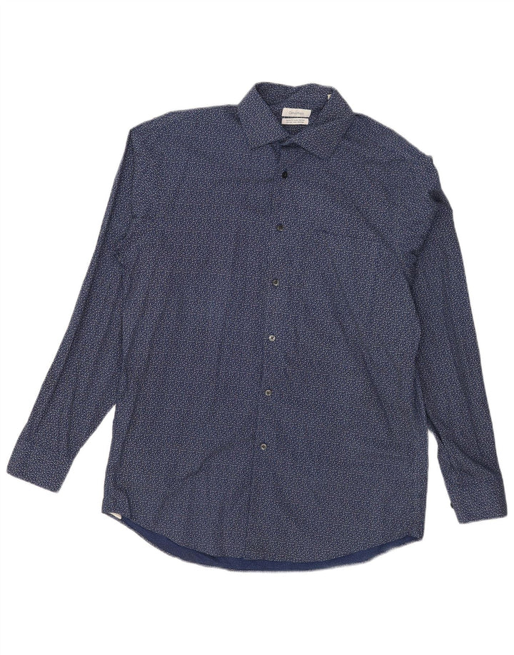 Camisa masculina Calvin Klein Regular Fit tamanho 15 1/2 médio azul marinho manchado