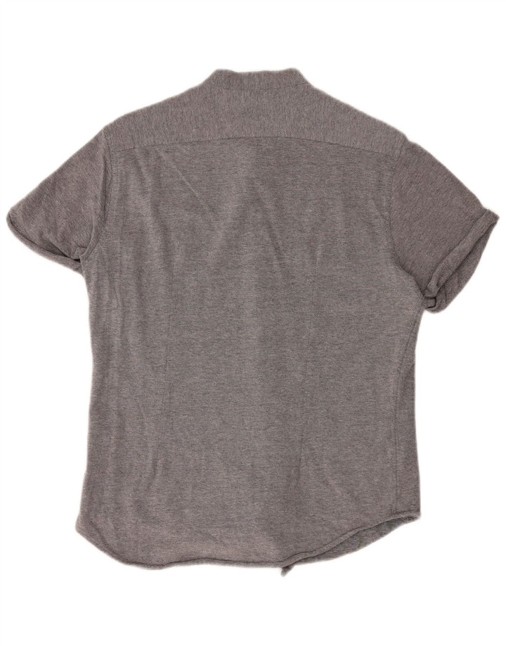 Zara Camisa masculina de manga curta slim fit grande cinza