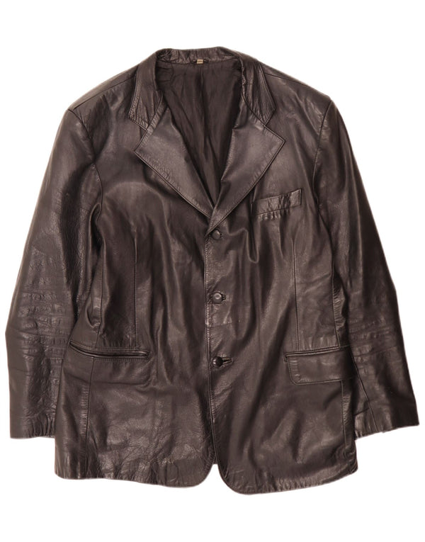 Jaqueta blazer masculina vintage de couro com 3 botões IT 54 XL preta
