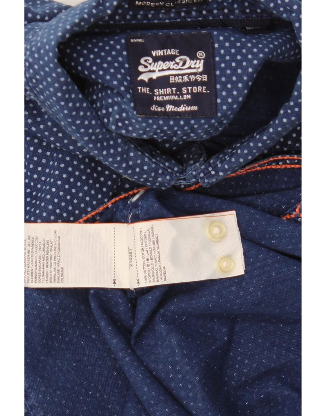 Camisa masculina de manga curta Superdry algodão manchado azul médio