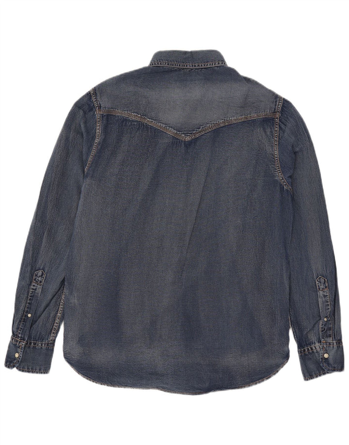 Camisa jeans masculina Grand & Hills grande algodão azul