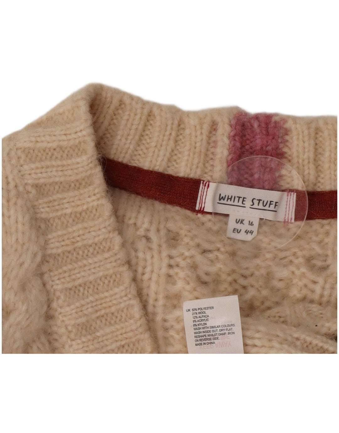 Camisola Cardigan Feminina White Stuff UK 16 Grande Poliéster Bege