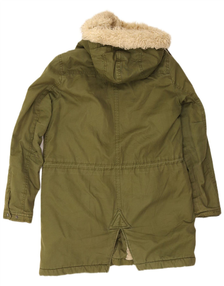 Jaqueta parka feminina com capuz Zara UK 14 poliéster cáqui médio