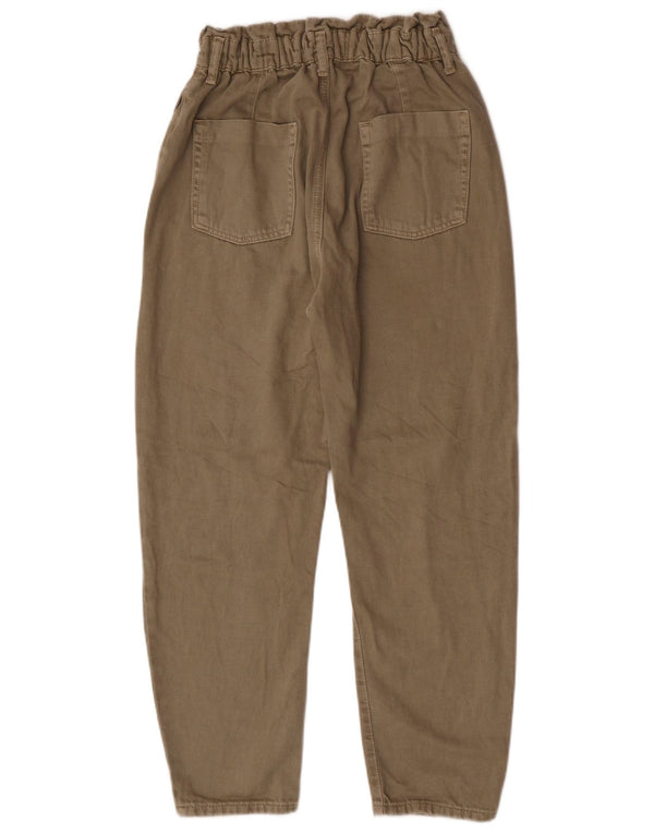 Zara Calça jeans feminina cintura alta solta EU 36 XS W26 L25 algodão cáqui