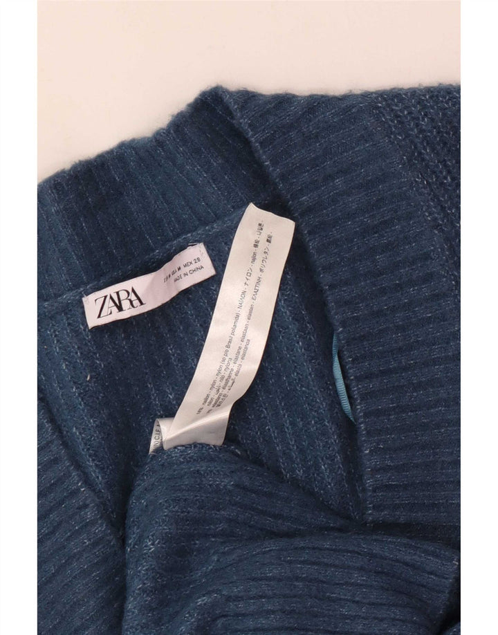 Zara Suéter feminino oversized com decote em V Reino Unido 14 poliéster azul médio