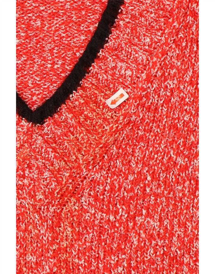 Suéter feminino Marks & Spencer com decote em V Reino Unido 16 grande poliéster vermelho