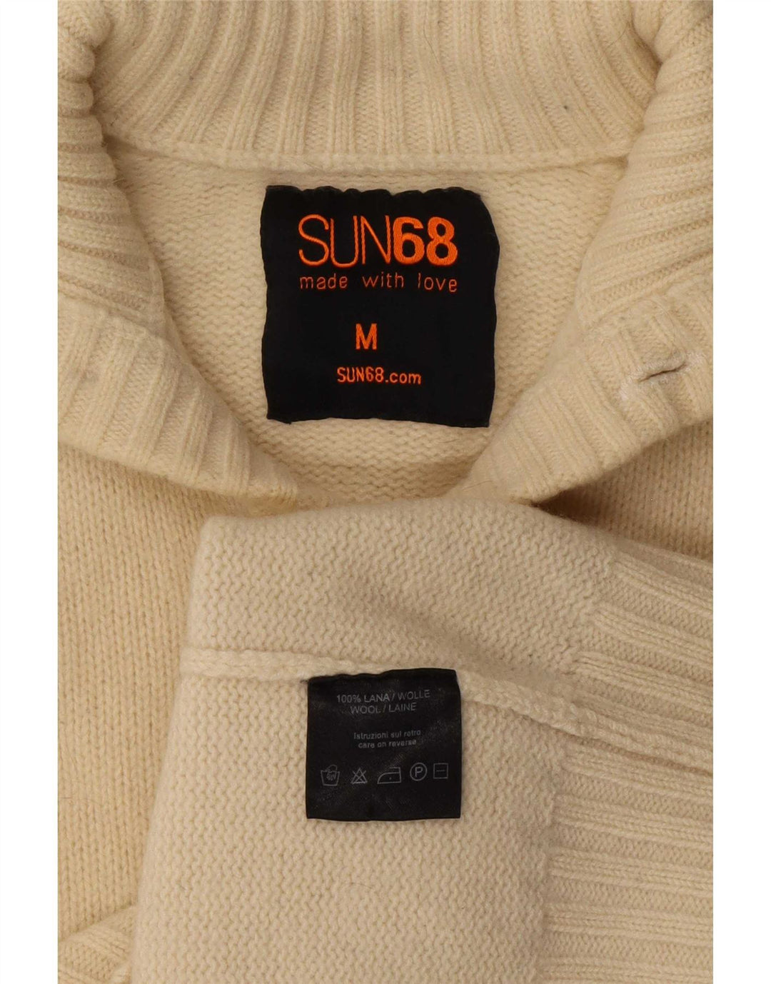 Sun68 Suéter Cardigan Feminino Reino Unido 14 Lã Médio Off White