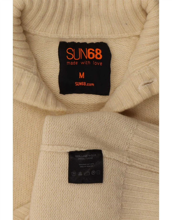 Sun68 Suéter Cardigan Feminino Reino Unido 14 Lã Médio Off White