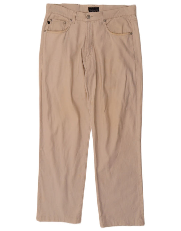 Trussardi Calça masculina reta casual W32 L30 algodão bege