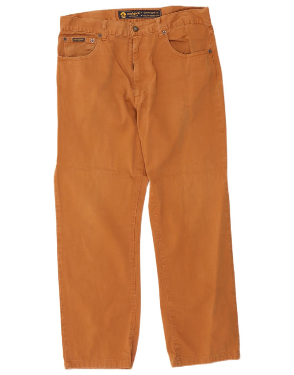 Calça masculina casual reta Navigare IT 50 grande W34 L28 algodão bege