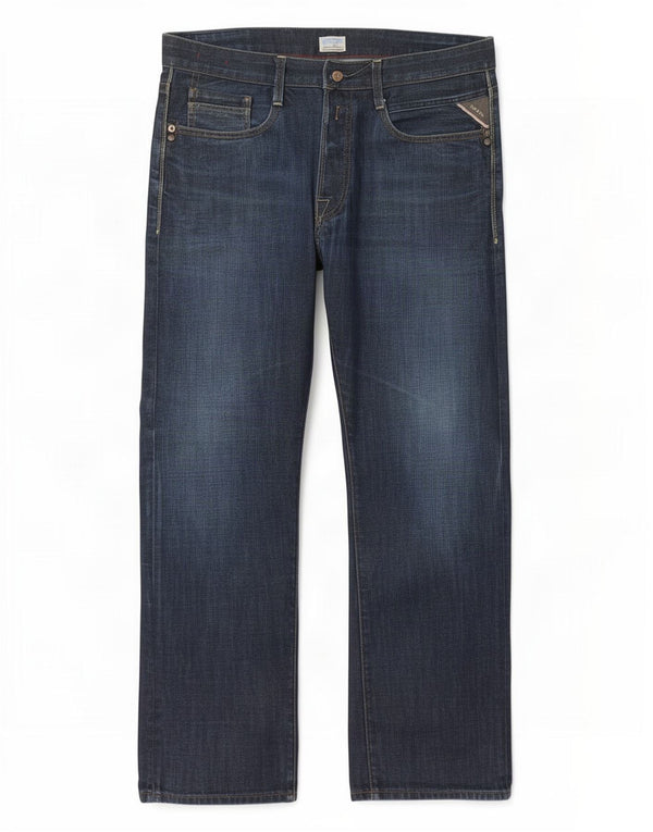 Replay Mens Straight Jeans W36 L32 Azul Marinho Algodão