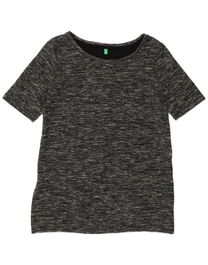Camiseta Longline Feminina Benetton Top UK 14 Médio Preto Salpicado