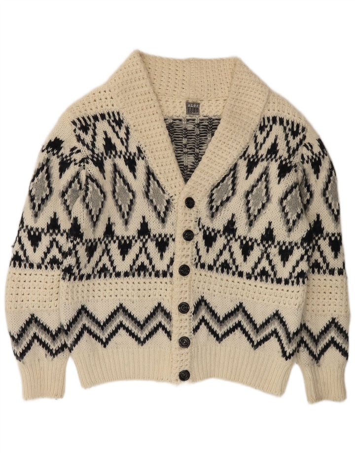 Suéter cardigã masculino Altatensione médio off white Fair Isle acrílico