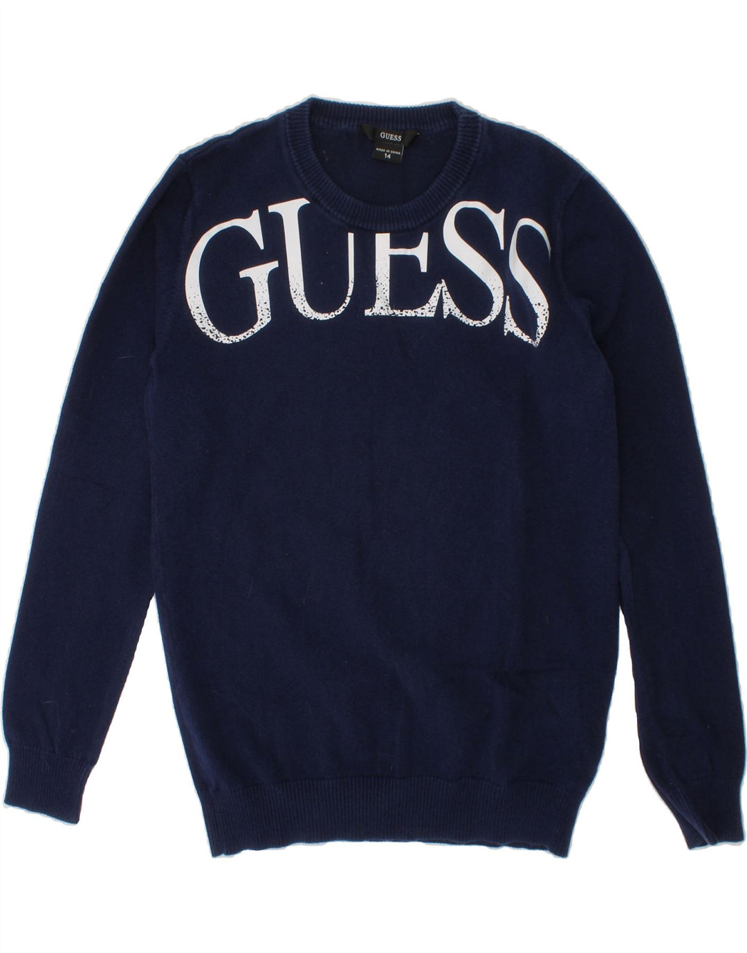 GUESS Boys Graphic Crew Neck Jumper Sweater 13-14 Years Navy Blue Cotton Vintage Guess and Second-Hand Guess from Messina Hembry 