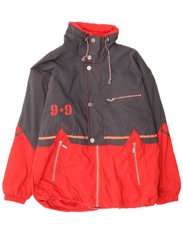 Jaqueta corta-vento masculina vintage UK 40 grande bloco colorido vermelho
