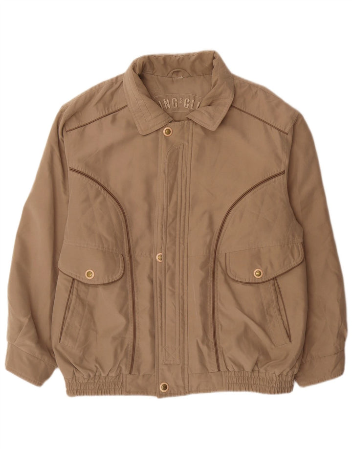 Vintage Mens Bomber Jacket UK 40 Grande Poliéster Bege