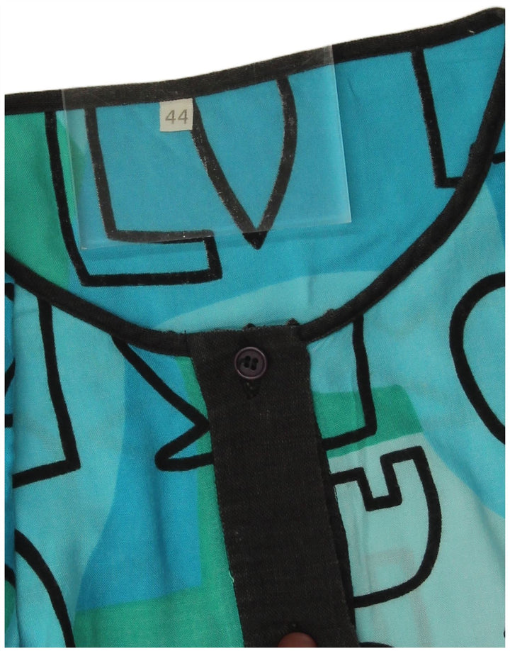 Blusa Feminina Vintage Top EU 44 XL Azul Geométrico