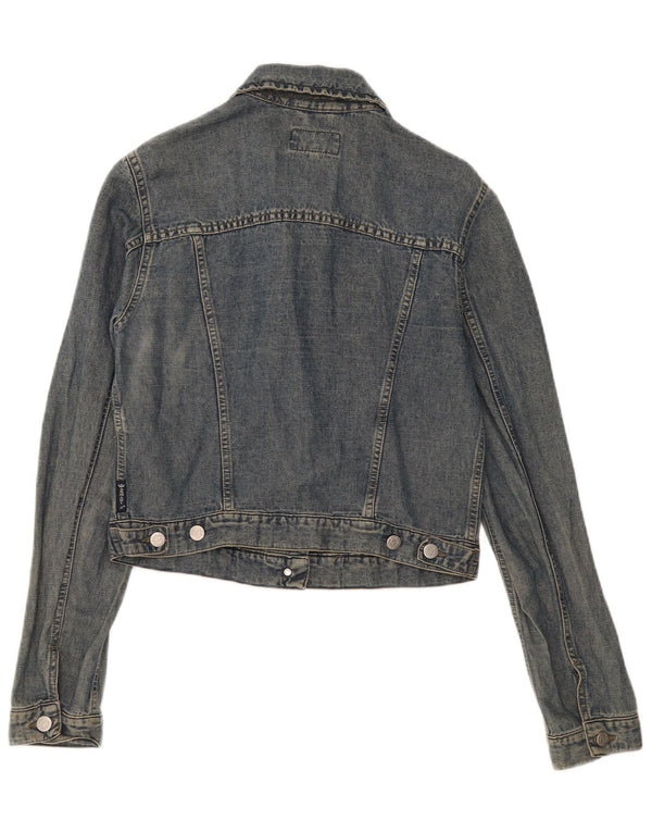 Armani Jeans Womens Crop Denim Jacket UK 12 Medium Blue Linen