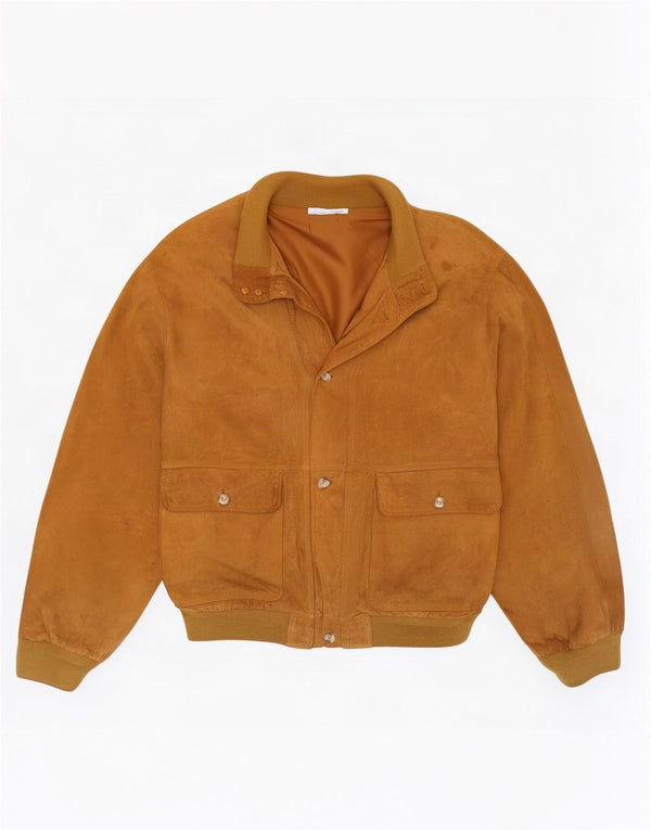 Vintage Mens Suede Bomber Jacket IT 56 3XL Beige Leather