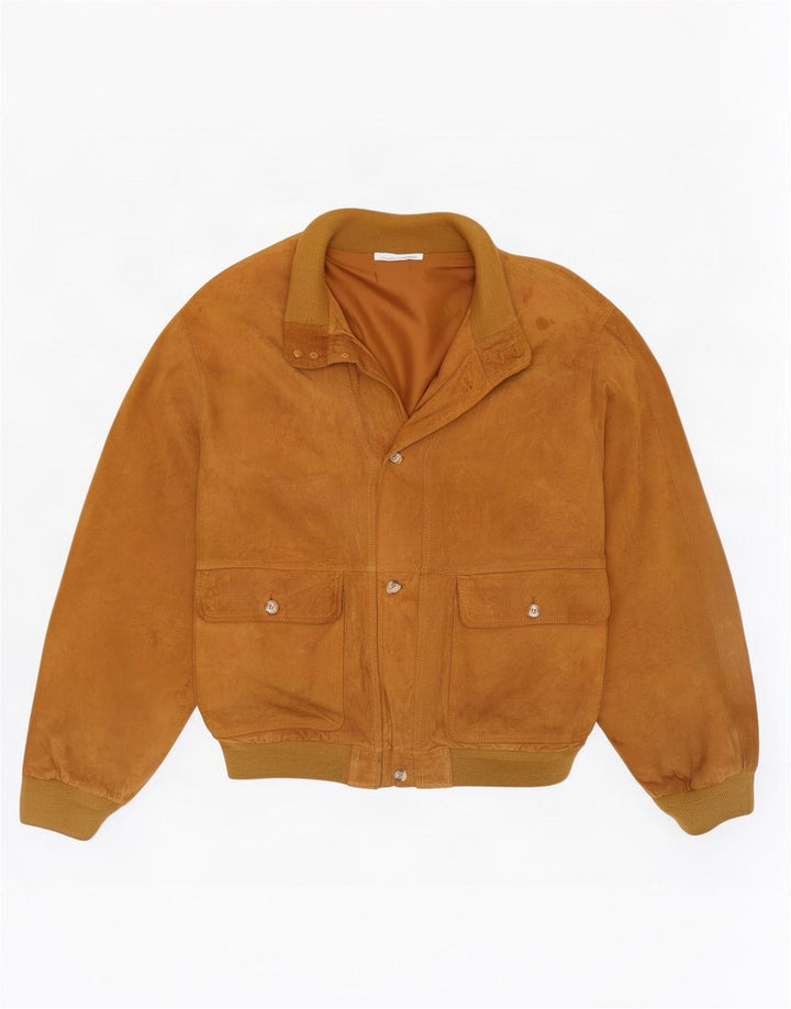 Jaqueta bomber masculina vintage de camurça IT 56 3XL couro bege
