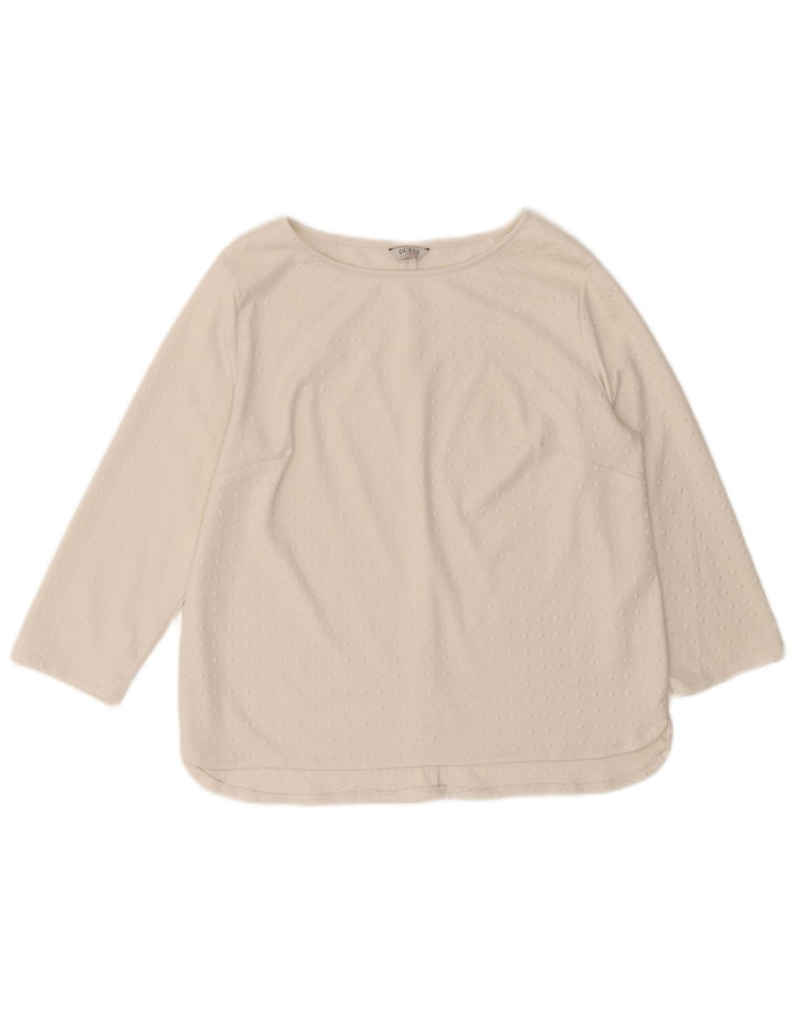 Guess Top feminino oversized manga 3/4 Reino Unido 10 pequeno poliéster geométrico branco