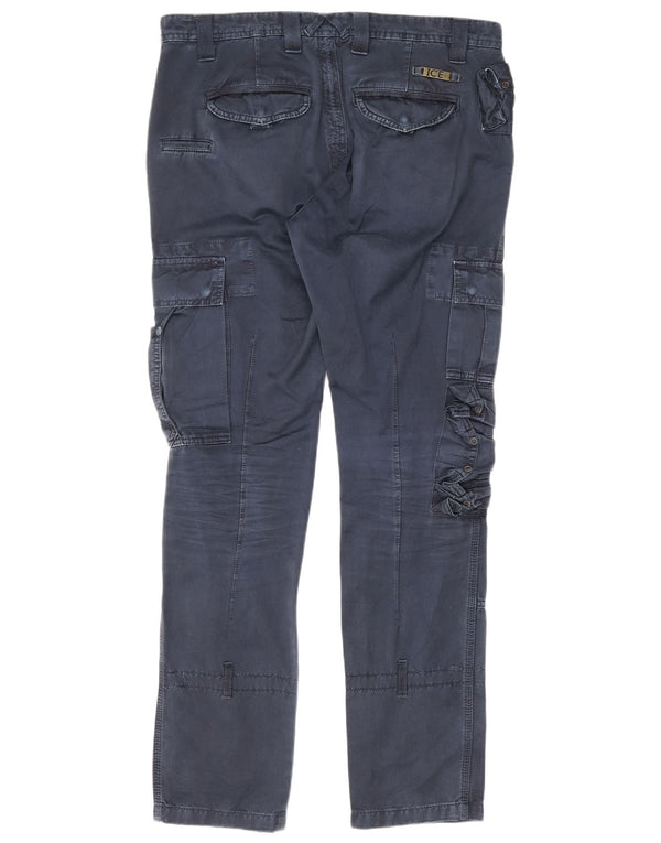 Calça cargo slim masculina Iceberg IT 50 grande W34 L32 algodão azul marinho