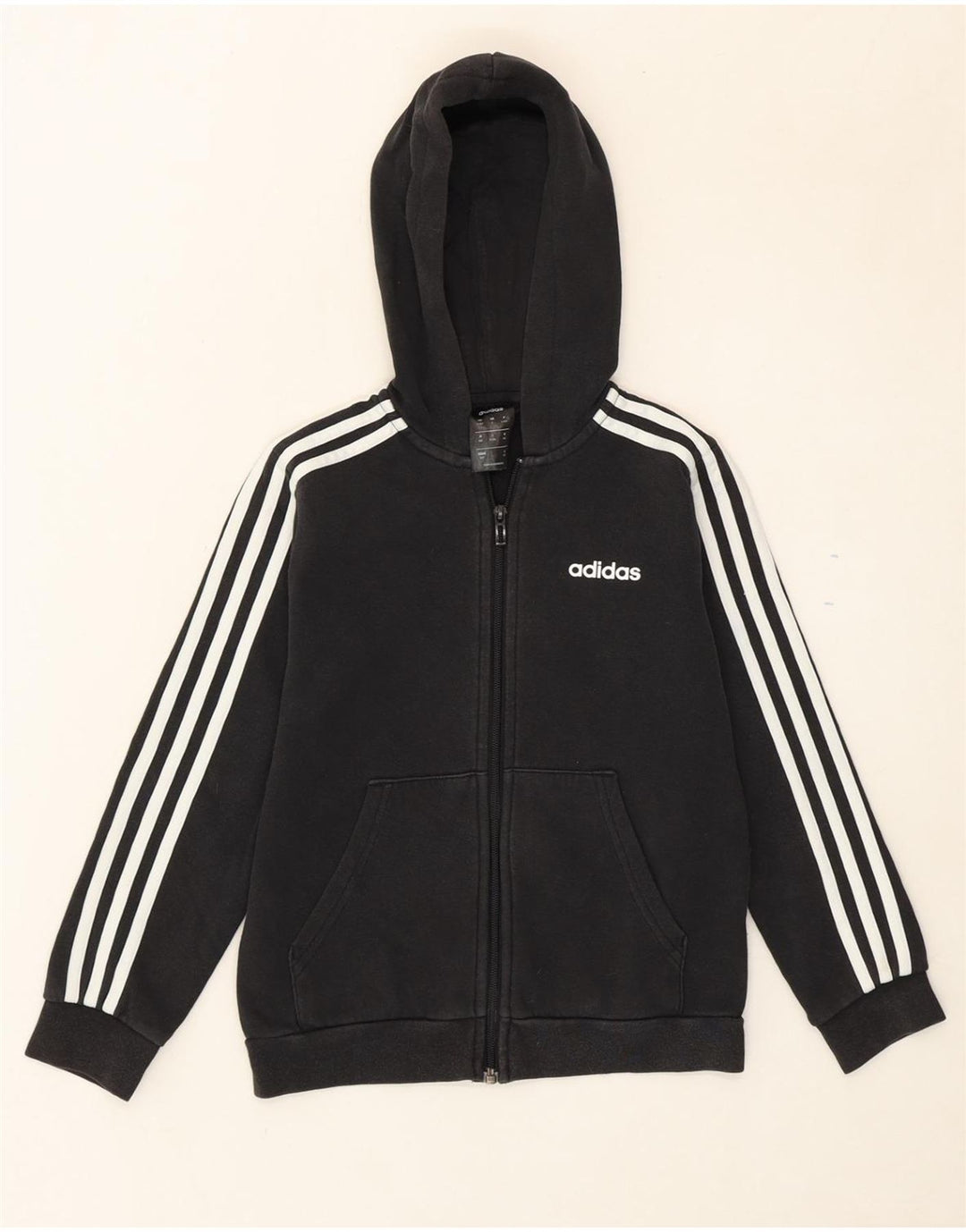 ADIDAS Boys Zip Hoodie Sweater 9-10 Years Black Cotton Vintage Adidas and Second-Hand Adidas from Messina Hembry 