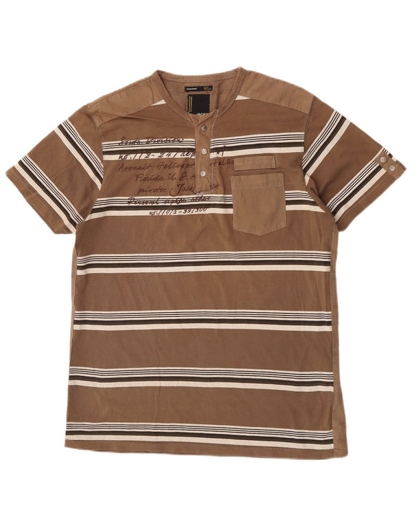Camiseta gráfica masculina Jack & Jones Top XL de algodão listrado marrom