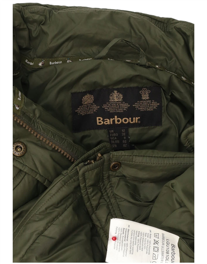Jaqueta acolchoada com capuz feminina Barbour UK 12 poliéster verde médio