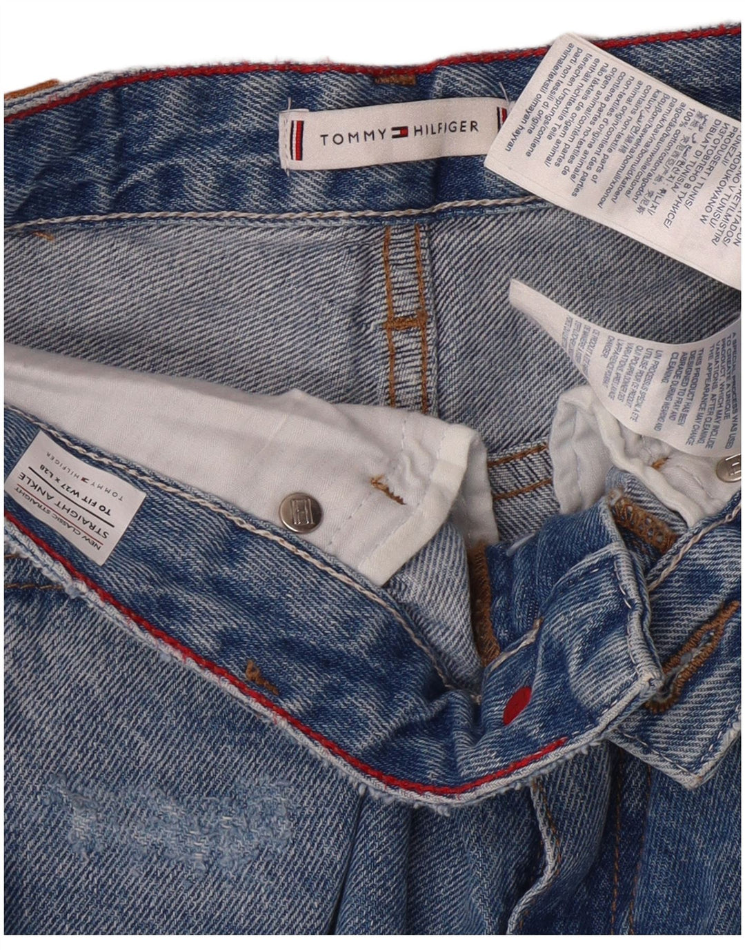 Jeans feminino Tommy Hilfiger desgastado de cintura alta W27 L28 azul clássico