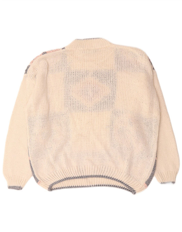 Suéter feminino vintage com gola tartaruga UK 22/24 3XL patchwork branco