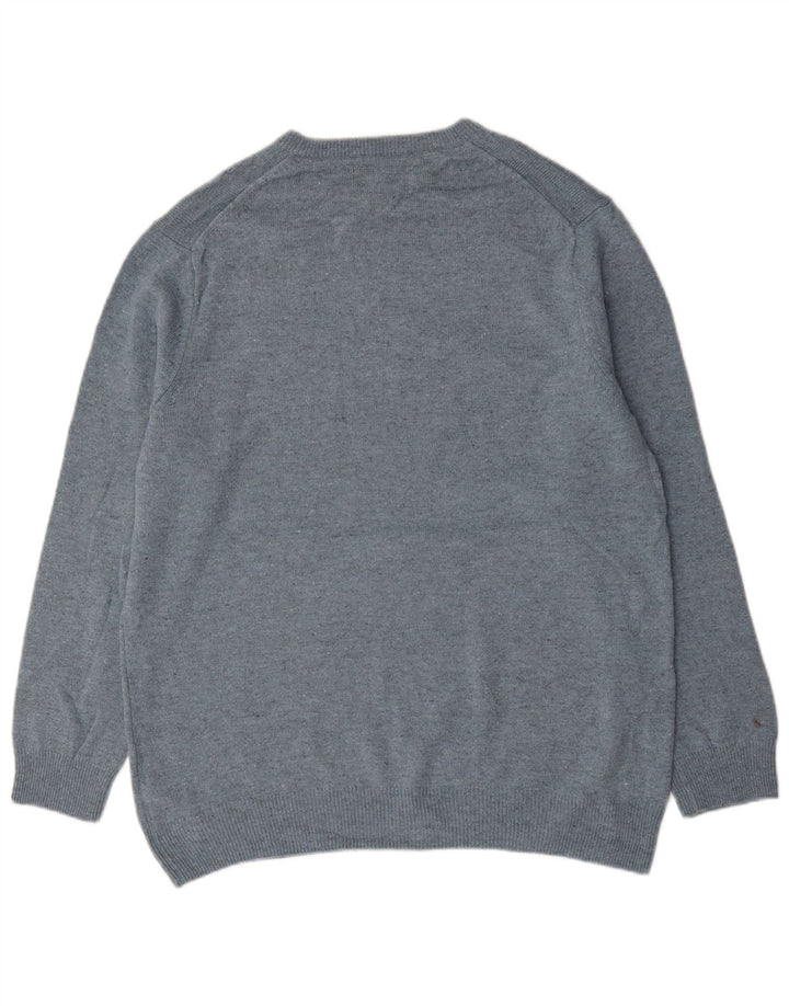 Suéter masculino Marks & Spencer com gola redonda 2XL lã de cordeiro manchada azul