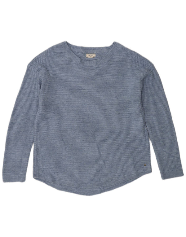 Suéter feminino Fat Face com pescoço de barco e acrílico azul médio UK 12