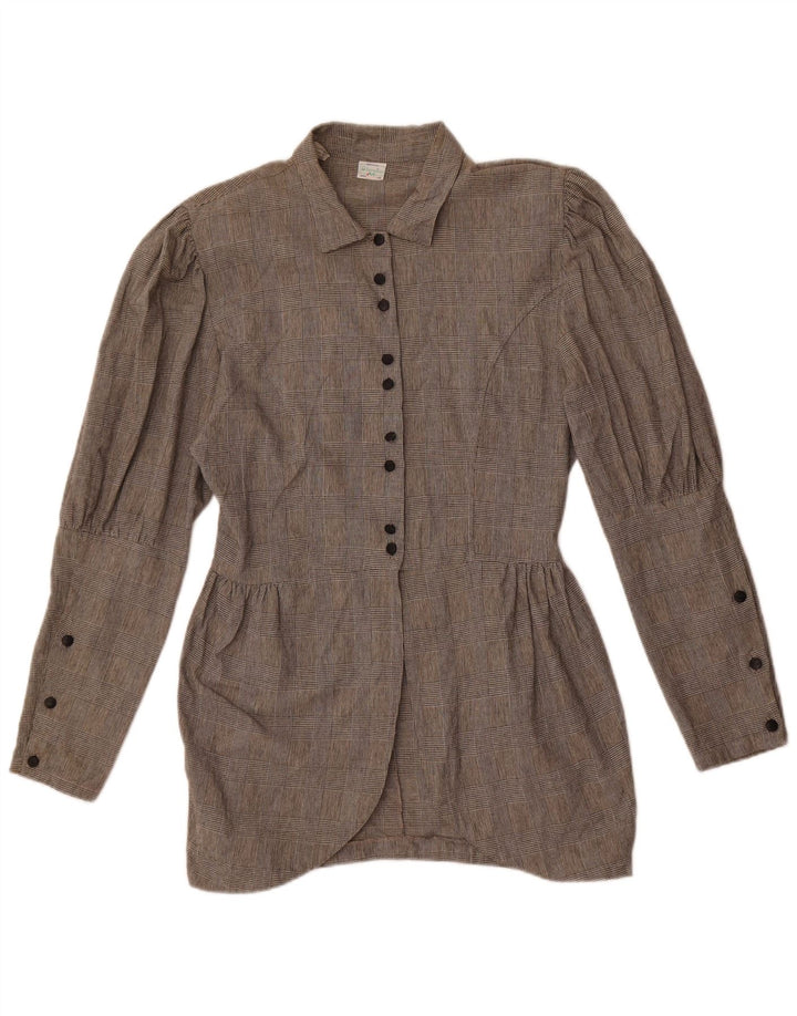 Blusa feminina Benetton IT 46 grande algodão xadrez cinza