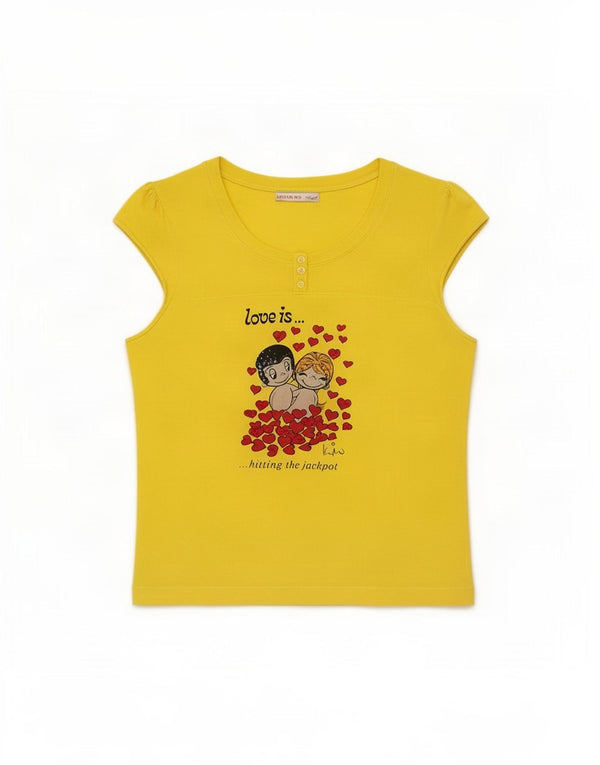 Camiseta feminina Liu Jo com estampa gráfica UK 14 grande algodão amarelo