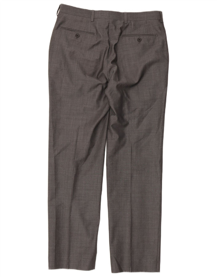 Calça masculina de terno reto Marks & Spencer W32 L31 lã cinza