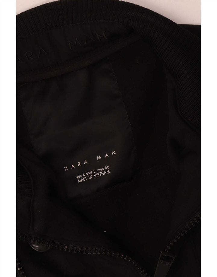 Zara Mens Bomber Jacket UK 40 Grande Poliéster Preto