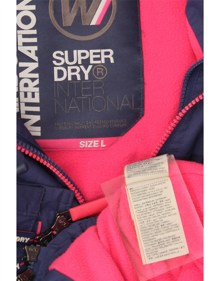 Jaqueta corta-vento feminina Superdry com capuz UK 16 grande bloco azul