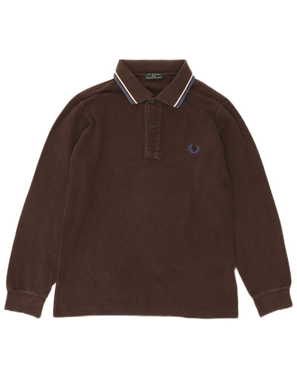 FRED PERRY Camisa polo masculina de manga comprida 13-14 anos algodão marrom