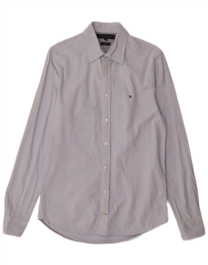 Camisa masculina Tommy Hilfiger Slim Fit pequena azul algodão