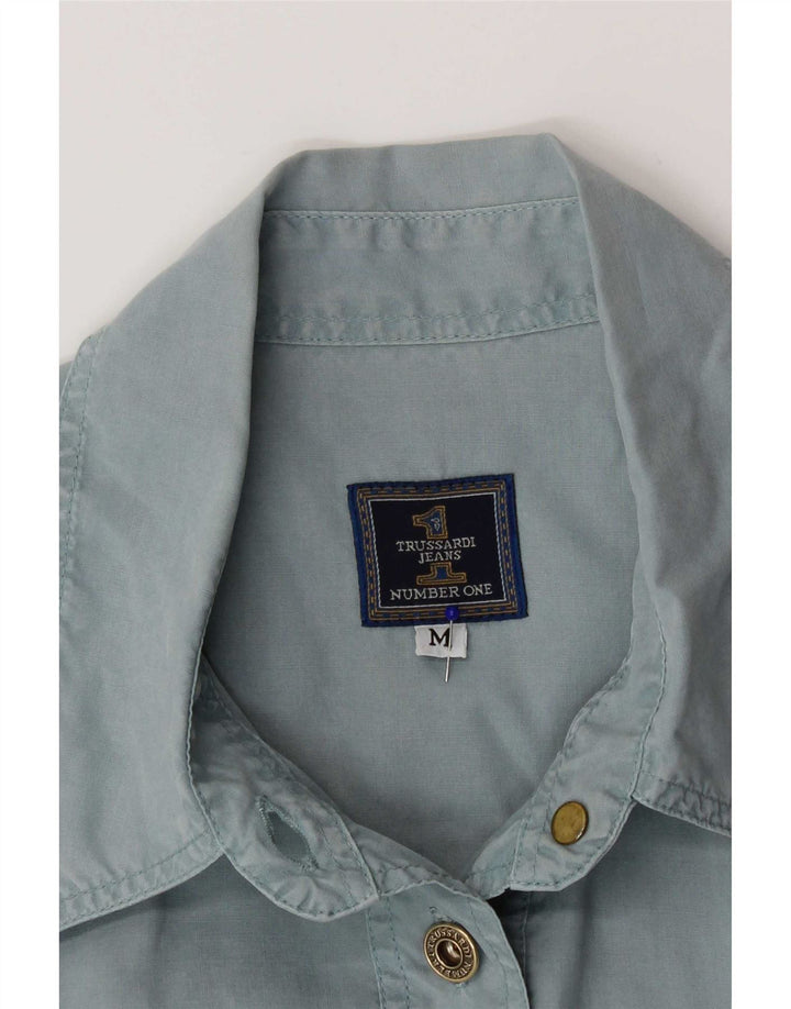 Camisa feminina sem mangas Trussardi UK 14 azul médio