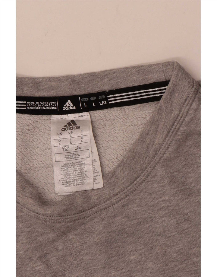 Adidas Mens Graphic Moletom Jumper Grande Algodão Cinza