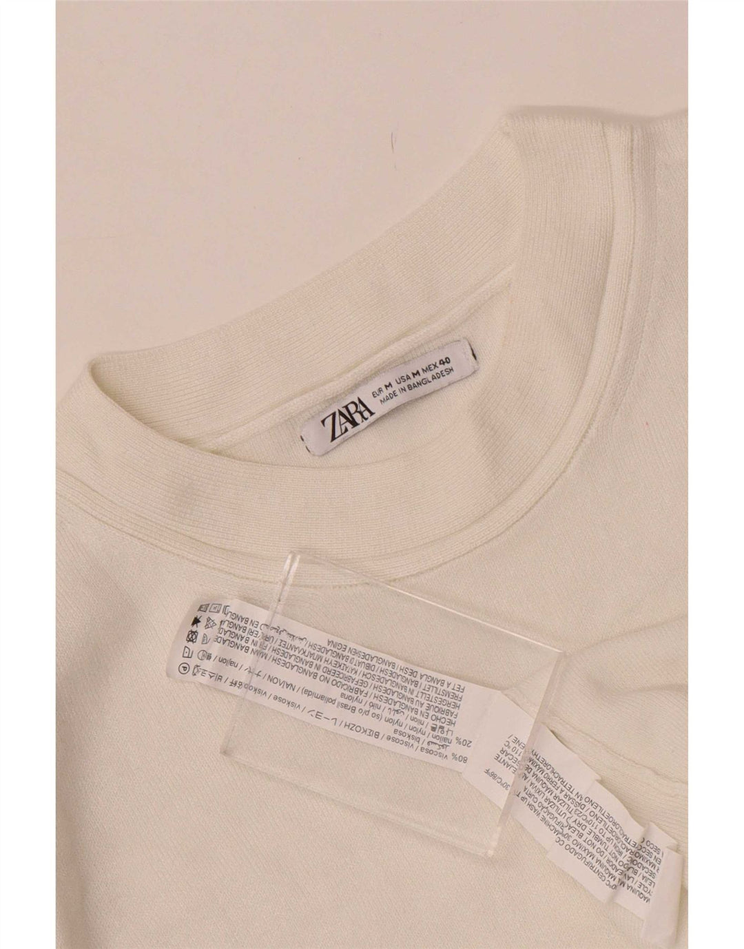 Zara Suéter masculino com gola redonda, viscose branca média
