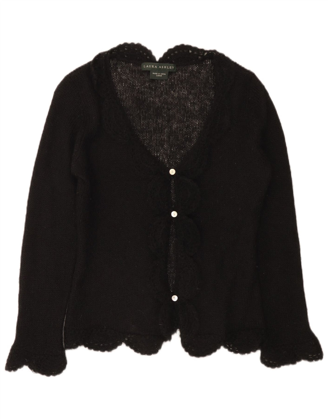 Suéter cardigã feminino Laura Ashley Reino Unido 14 grande preto